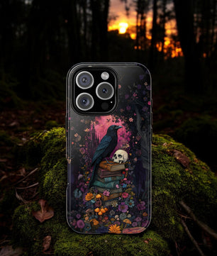 Gothic Black Crow Books and Skulls & Flowers - Tough Case for iPhone