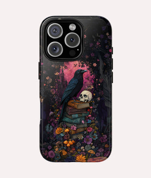 Gothic Black Crow Books and Skulls & Flowers - Tough Case for iPhone