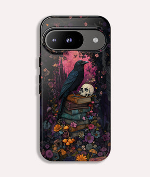 Gothic Black Crow Books and Skulls & Flowers - Tough Case for Google Pixel