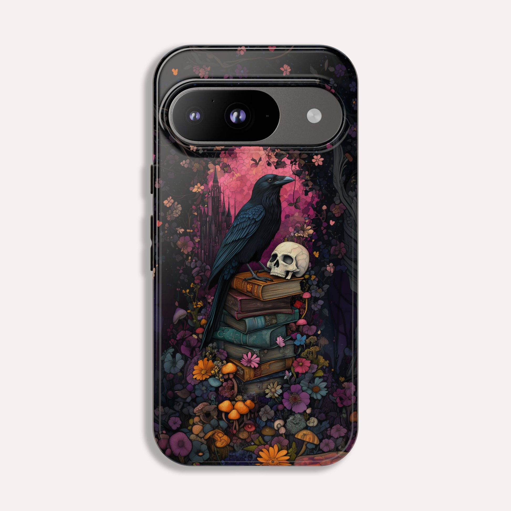 Gothic Black Crow Books and Skulls & Flowers - Tough Case for Google Pixel