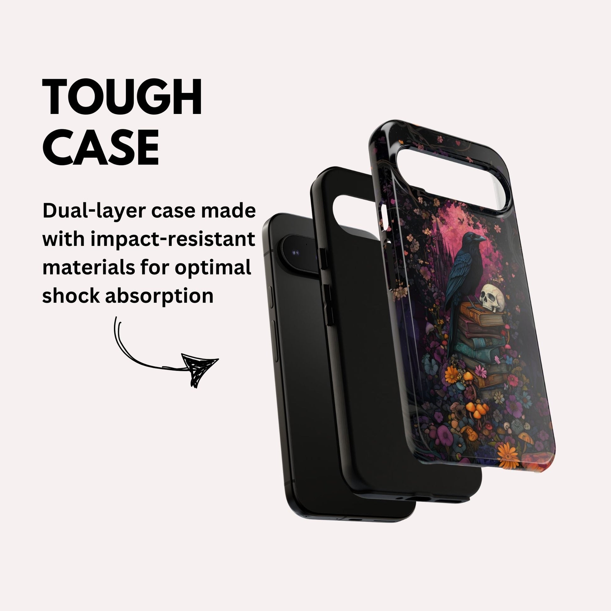 Gothic Black Crow Books and Skulls & Flowers - Tough Case for Google Pixel