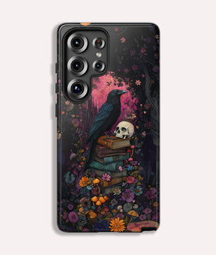 Gothic Black Crow Books and Skulls & Flowers - Tough Case for Samsung Galaxy