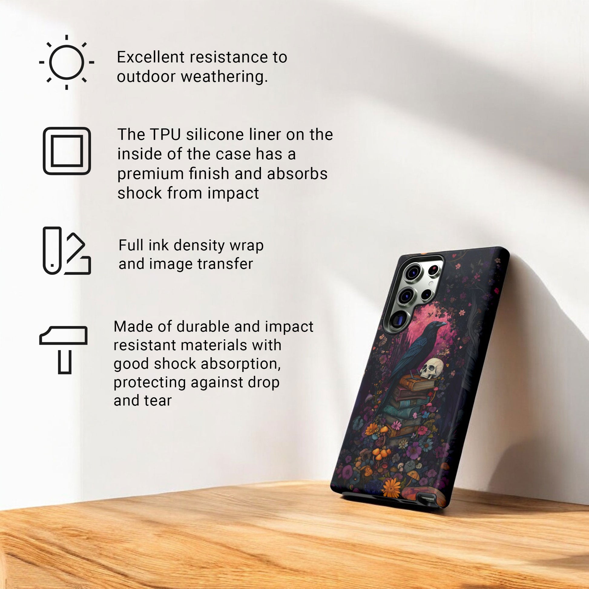 Gothic Black Crow Books and Skulls & Flowers - Tough Case for Samsung Galaxy