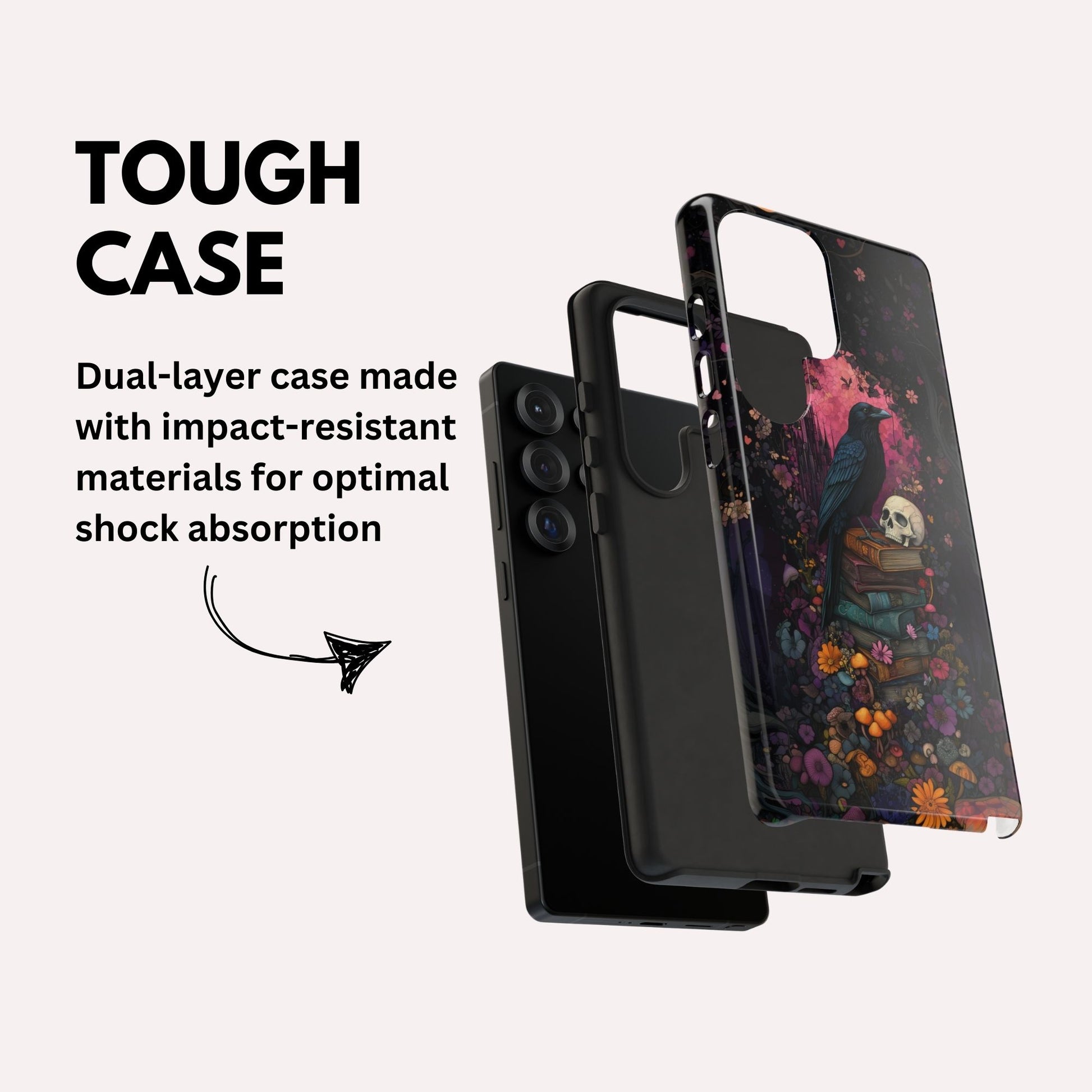 Gothic Black Crow Books and Skulls & Flowers - Tough Case for Samsung Galaxy
