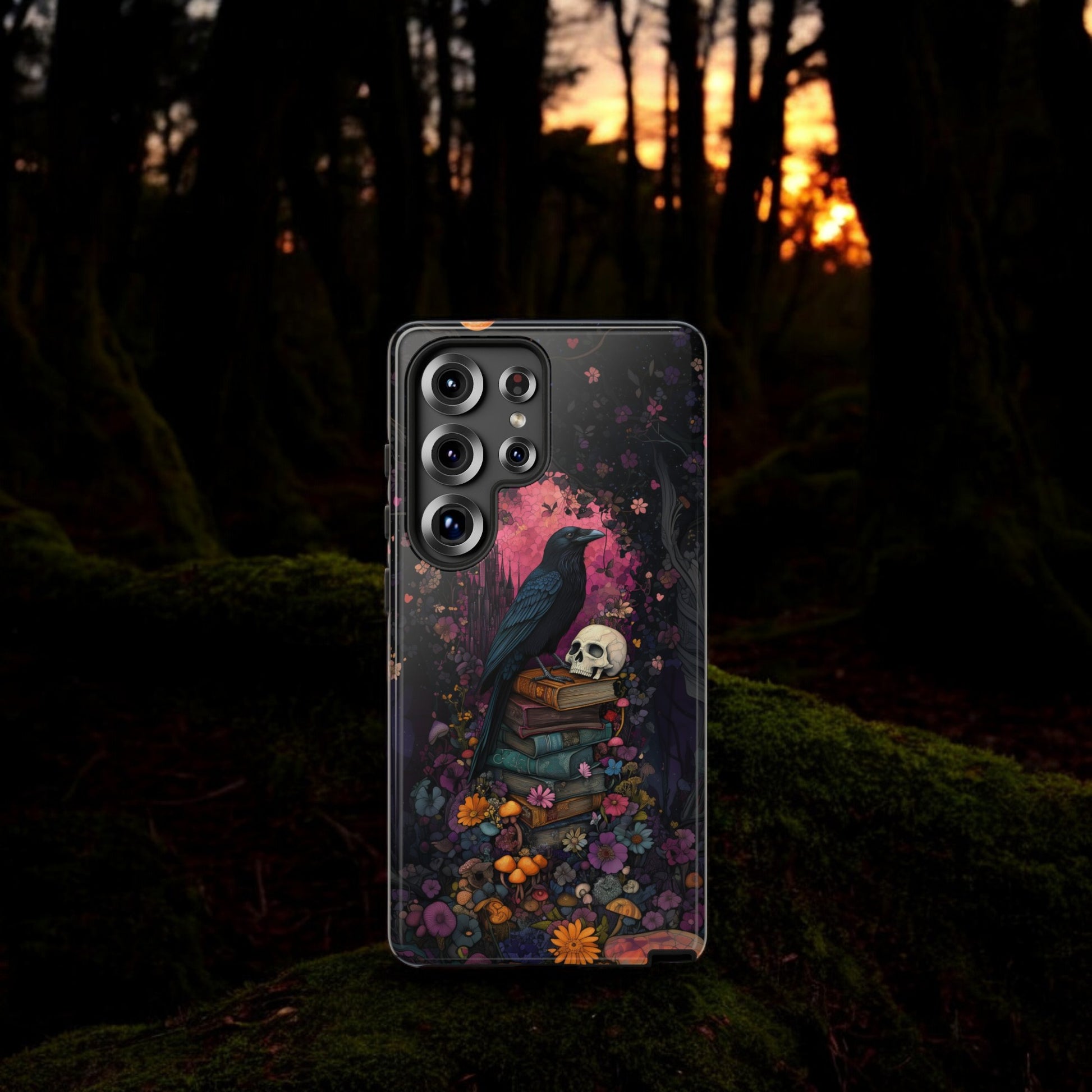Gothic Black Crow Books and Skulls & Flowers - Tough Case for Samsung Galaxy