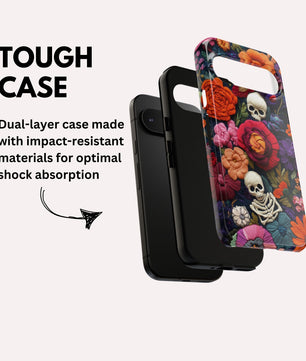 Pixel Phone Case - Embroidered  Flowers And Skulls Unique Gothic Floral Art For Google Pixel 9 Pro XL, Pixel 8 Case Pixel 7 6 5