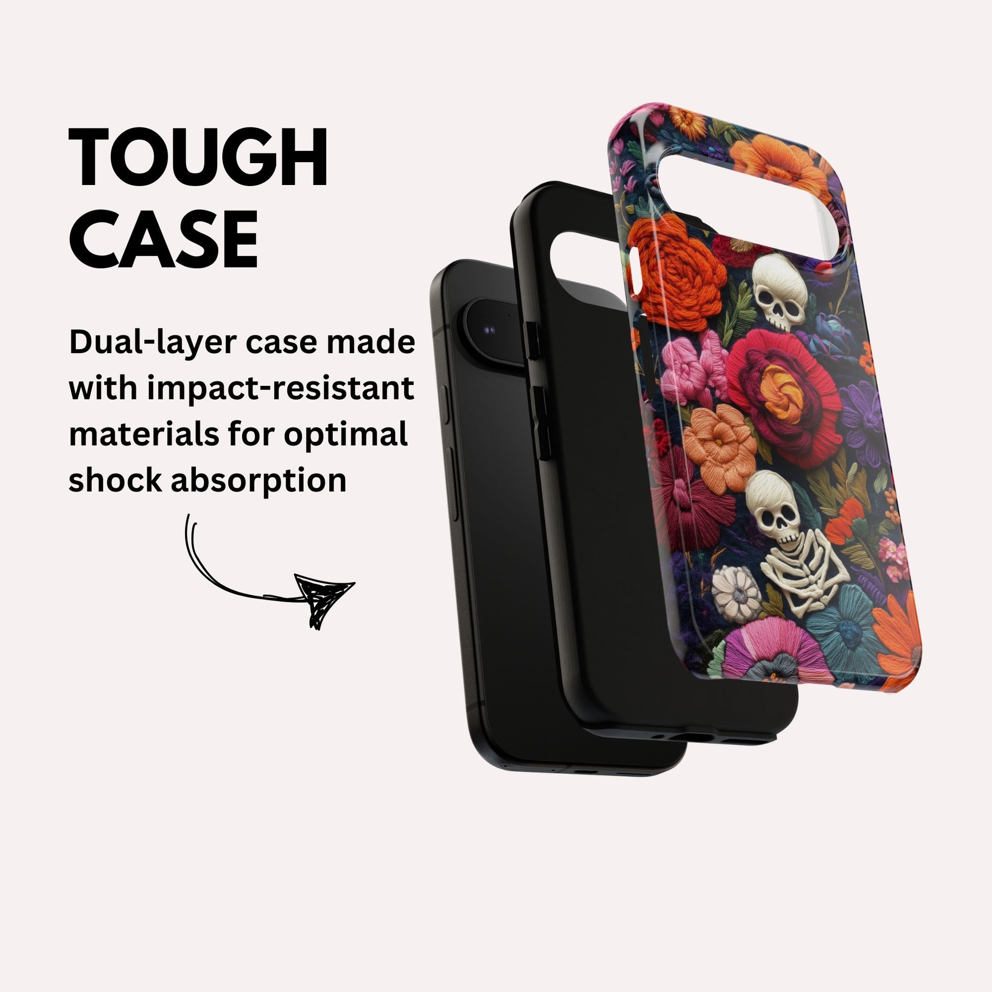 Pixel Phone Case - Embroidered  Flowers And Skulls Unique Gothic Floral Art For Google Pixel 9 Pro XL, Pixel 8 Case Pixel 7 6 5