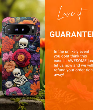 Pixel Phone Case - Embroidered  Flowers And Skulls Unique Gothic Floral Art For Google Pixel 9 Pro XL, Pixel 8 Case Pixel 7 6 5