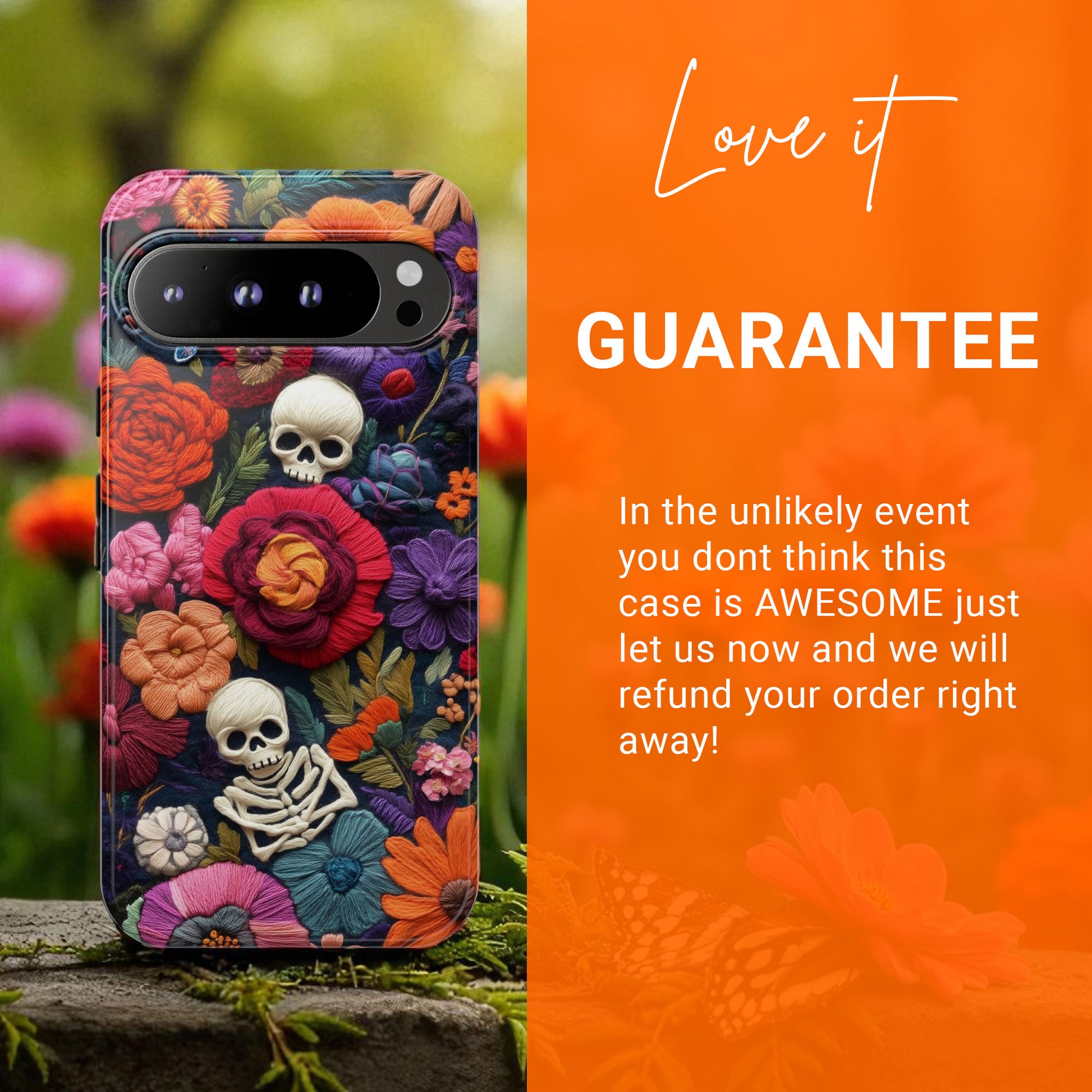 Pixel Phone Case - Embroidered  Flowers And Skulls Unique Gothic Floral Art For Google Pixel 9 Pro XL, Pixel 8 Case Pixel 7 6 5