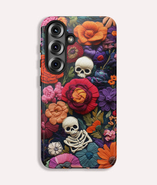iPhone Phone Case - Embroidered  Flowers And Skulls Unique Gothic Floral Art For Apple iPhone 16 15 14 13 12 11 10 9 8