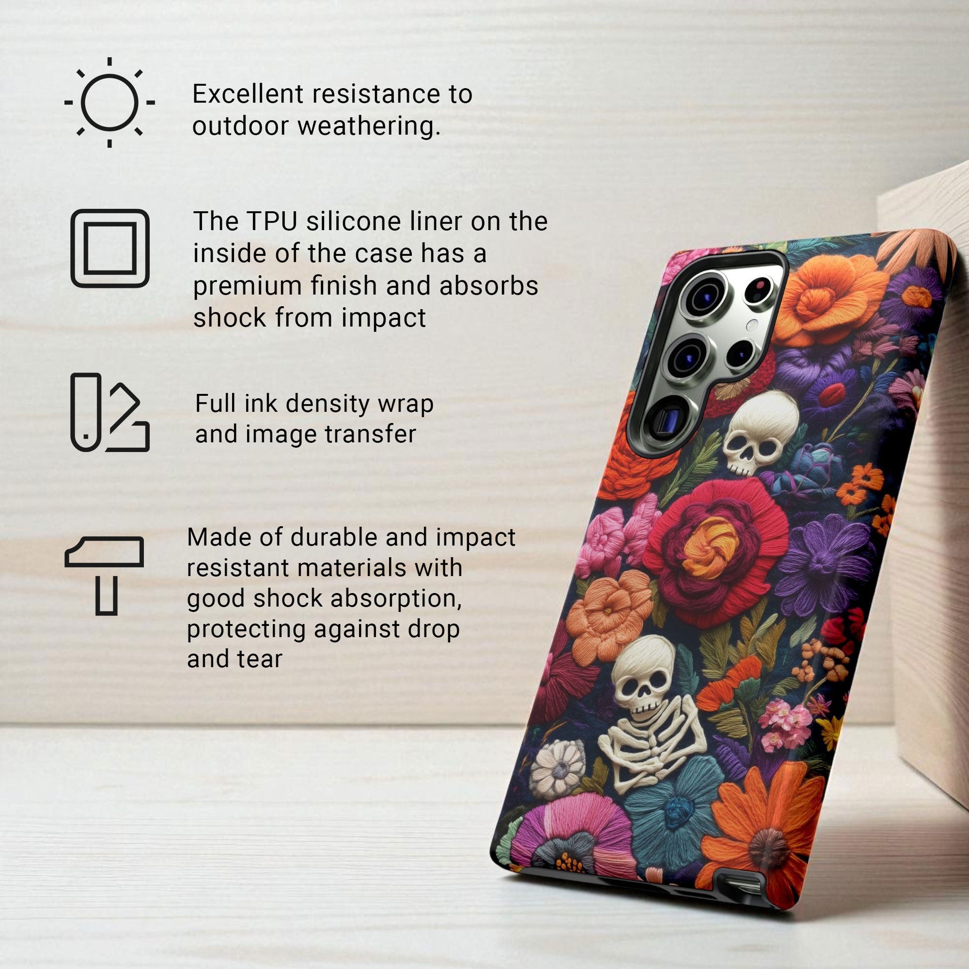 iPhone Phone Case - Embroidered  Flowers And Skulls Unique Gothic Floral Art For Apple iPhone 16 15 14 13 12 11 10 9 8