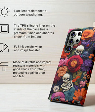 Samsung Phone Case - Embroidered Flowers And Skulls Unique Gothic Floral Art for Samsung Galaxy