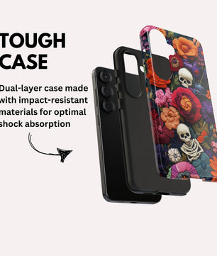 iPhone Phone Case - Embroidered  Flowers And Skulls Unique Gothic Floral Art For Apple iPhone 16 15 14 13 12 11 10 9 8