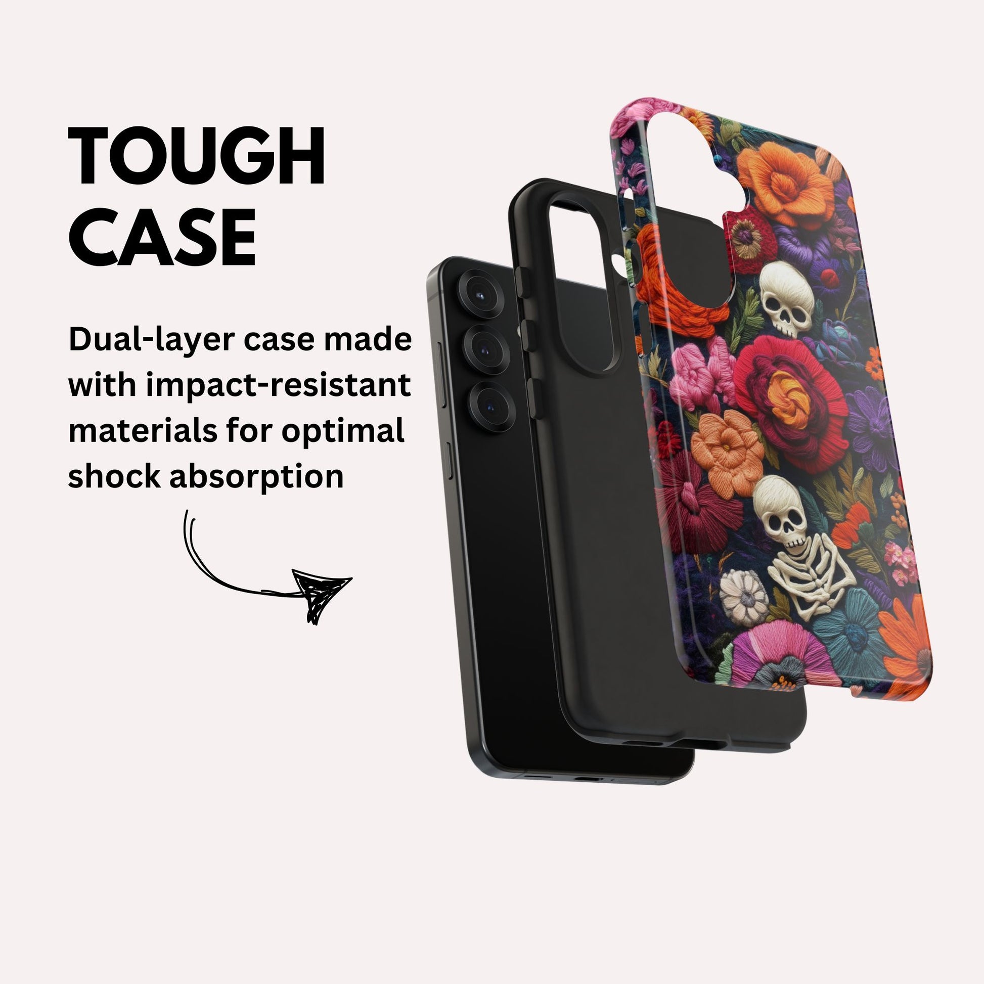 Samsung Phone Case - Embroidered Flowers And Skulls Unique Gothic Floral Art for Samsung Galaxy