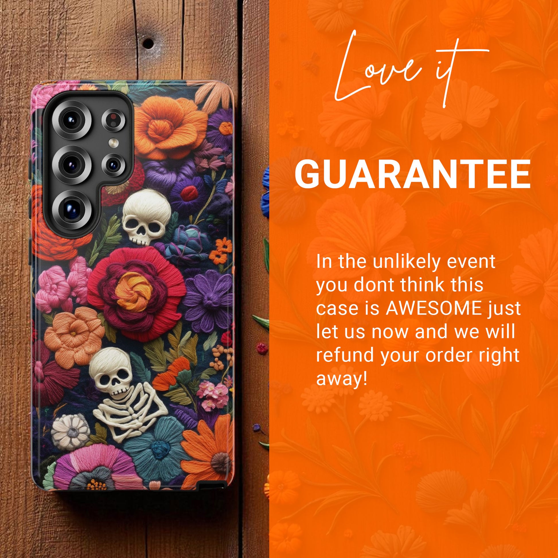 Samsung Phone Case - Embroidered Flowers And Skulls Unique Gothic Floral Art for Samsung Galaxy