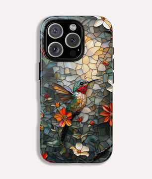 Hummingbird Phone Case, Stained Glass Design - Tough Case for iPhone