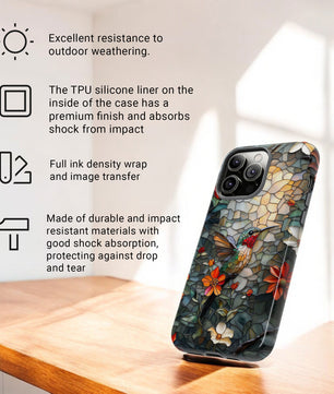 Hummingbird Phone Case, Stained Glass Design - Tough Case for iPhone
