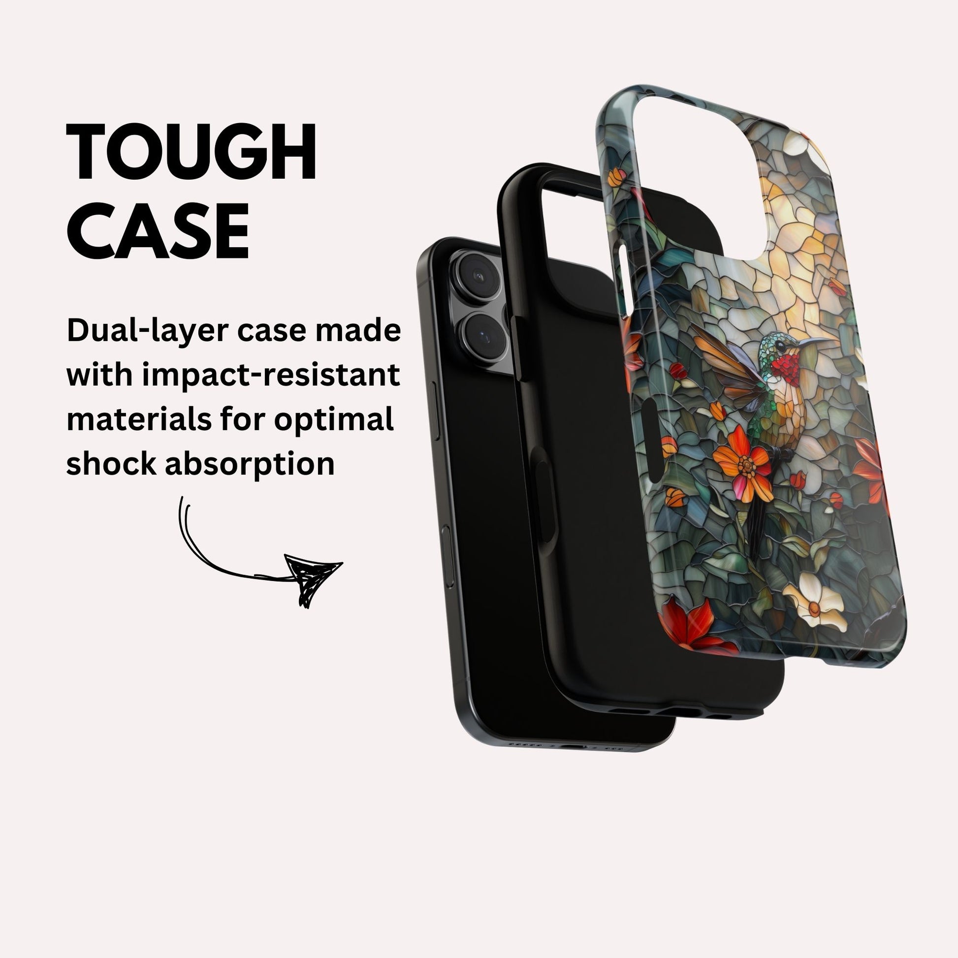 Hummingbird Phone Case, Stained Glass Design - Tough Case for iPhone