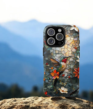 Hummingbird Phone Case, Stained Glass Design - Tough Case for iPhone
