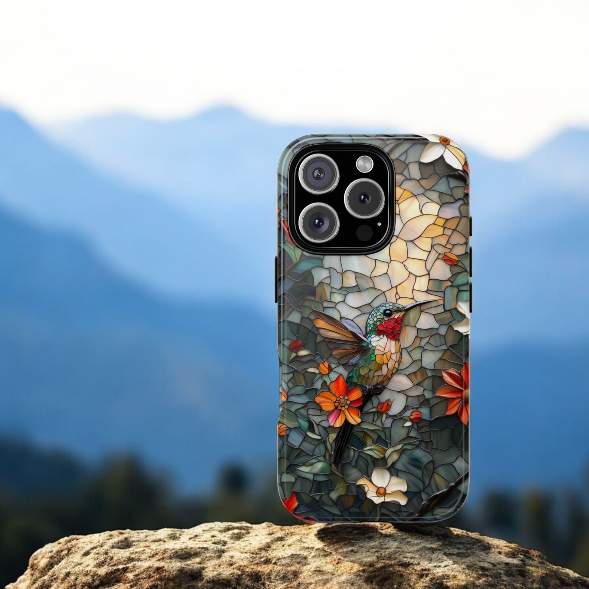 Hummingbird Phone Case, Stained Glass Design - Tough Case for iPhone
