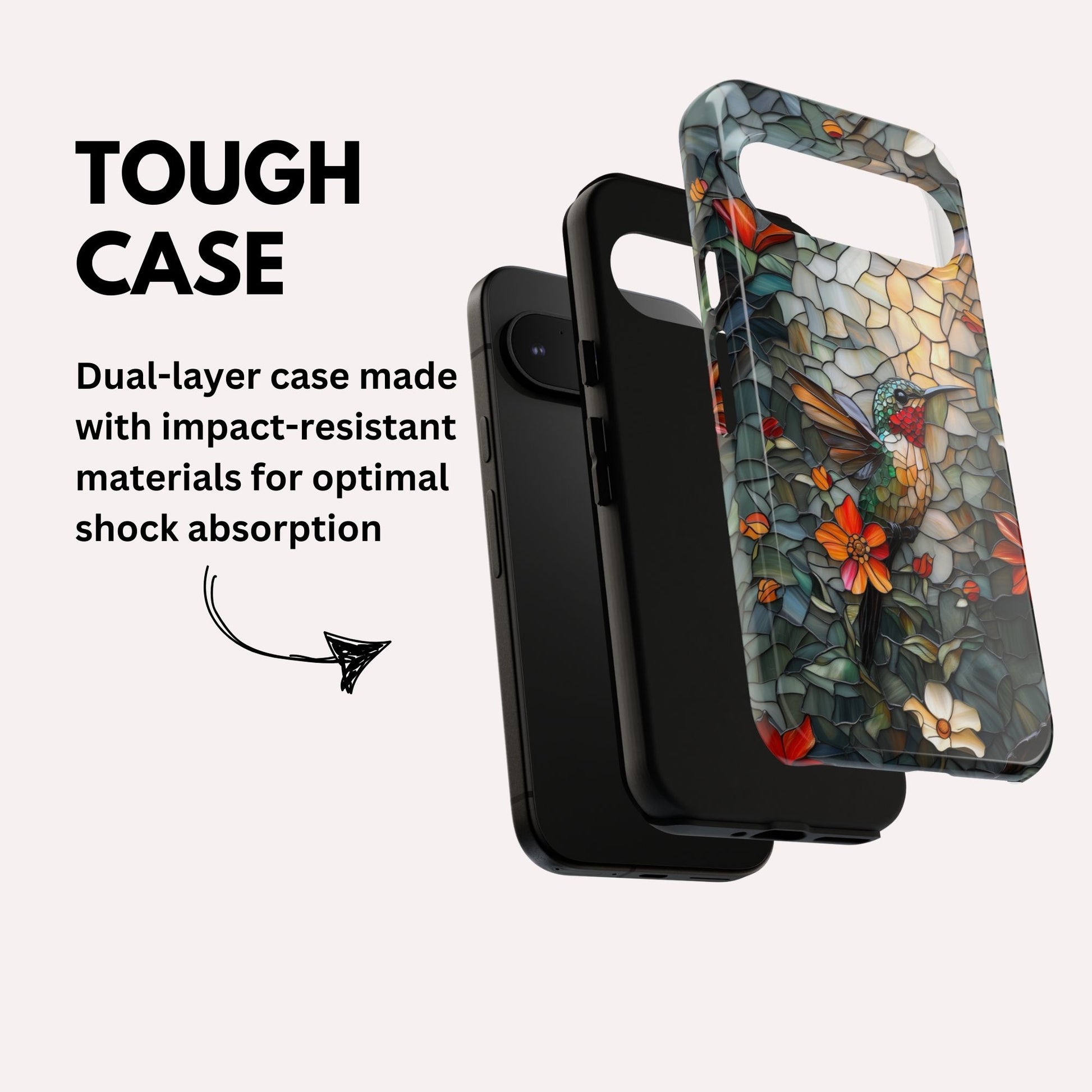 Hummingbird Phone Case, Stained Glass Design - Google Pixel