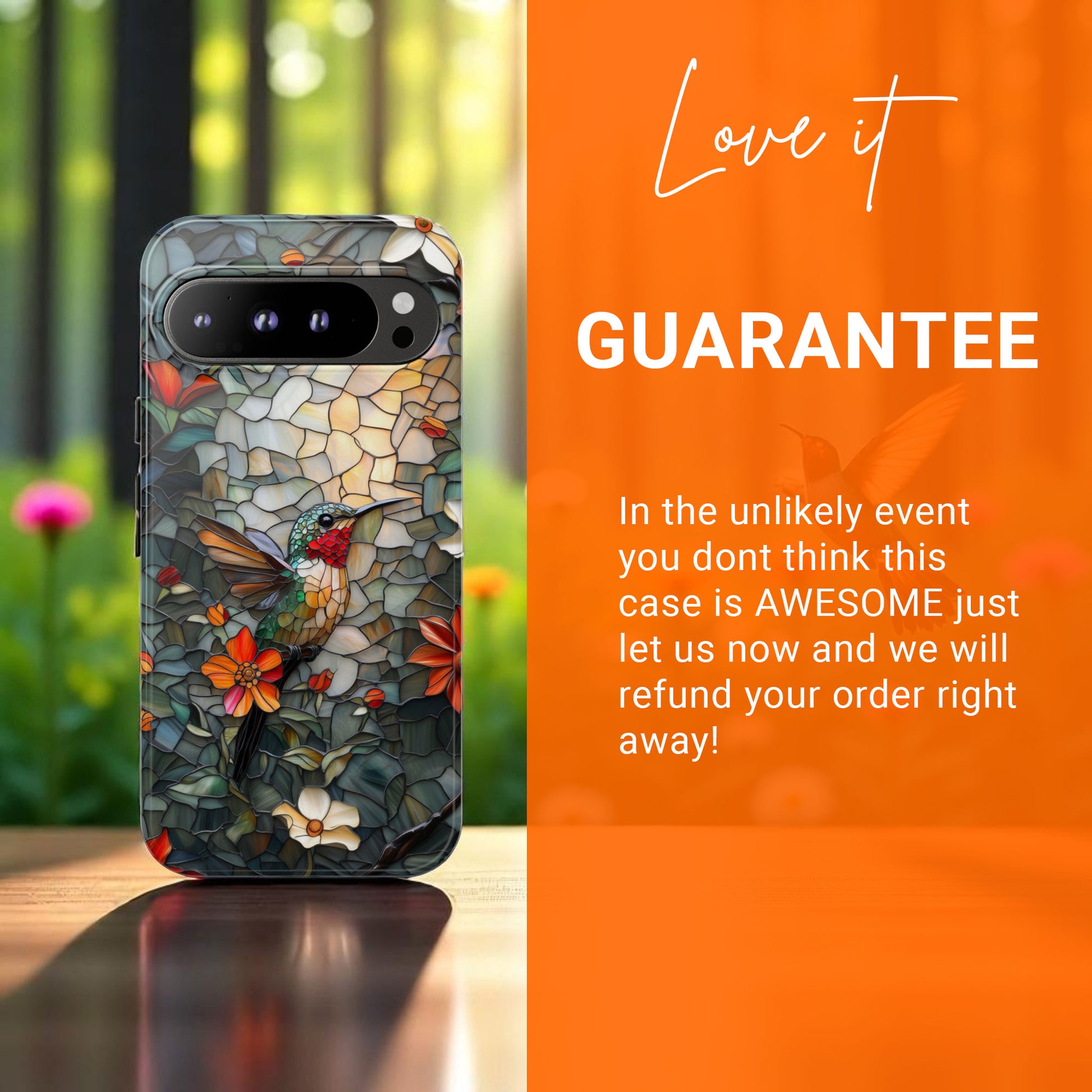 Hummingbird Phone Case, Stained Glass Design - Google Pixel