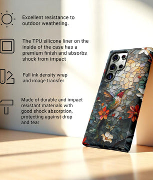 Hummingbird Phone Case, Stained Glass Design - Tough Case for Samsung Galaxy