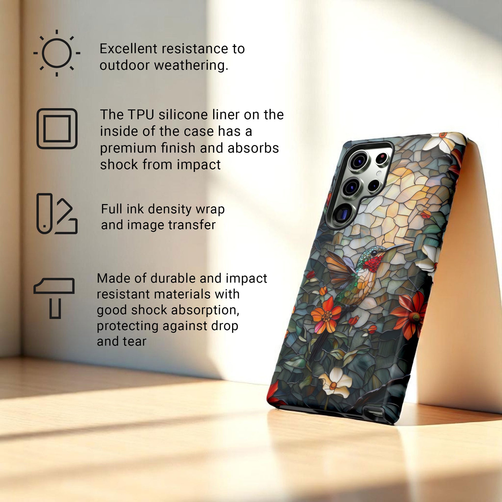 Hummingbird Phone Case, Stained Glass Design - Tough Case for Samsung Galaxy
