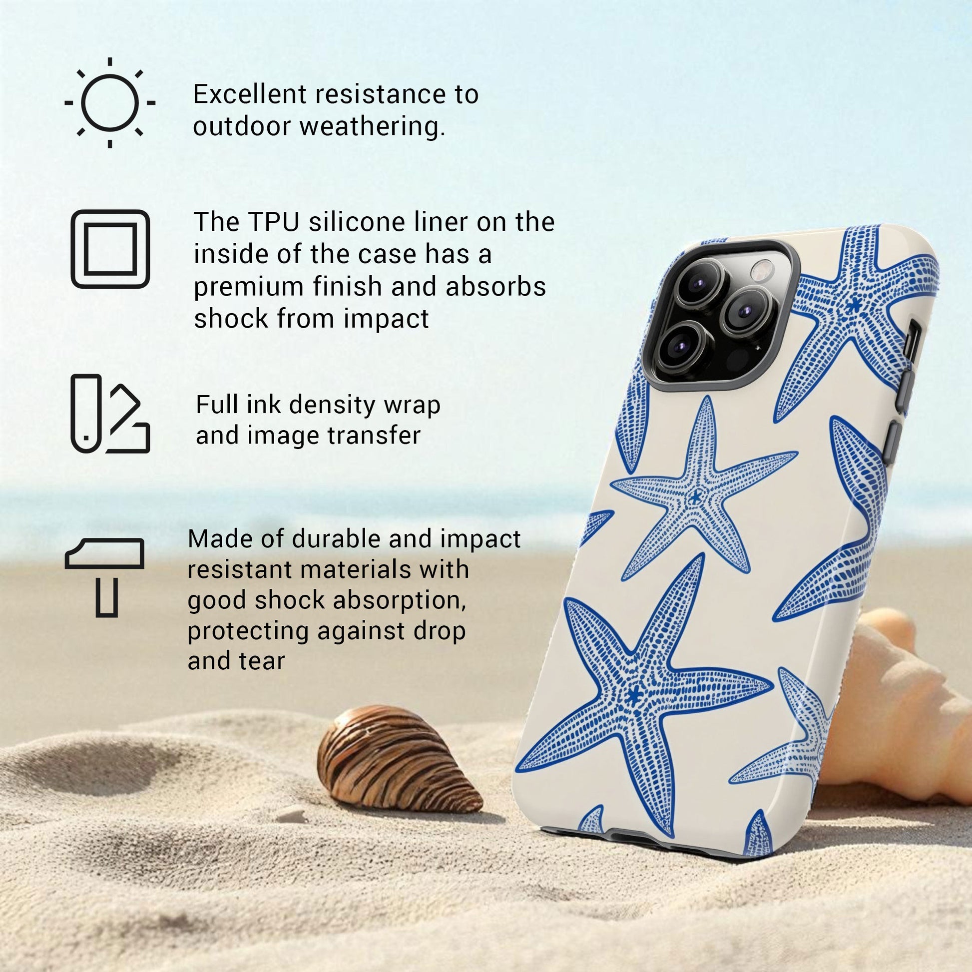 Starfish Phone Case  Ocean Themed 2-in-1 Tough iPhone 17, 16 15 Case Beach Design