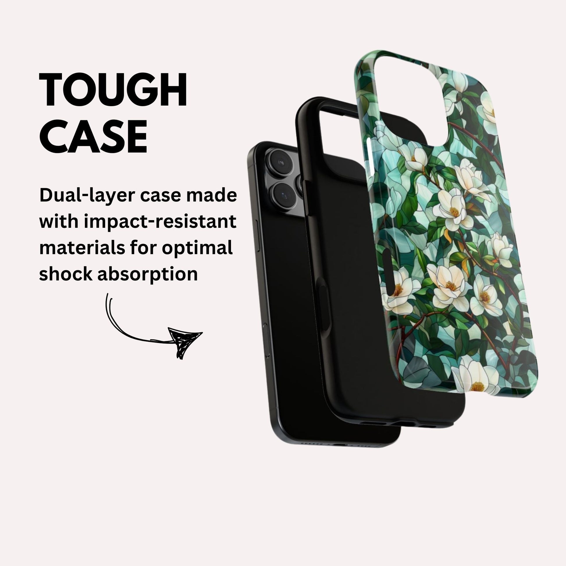 Magnolia Flower Phone Case - Floral Tough Phone Cover - Tough Case for iPhone