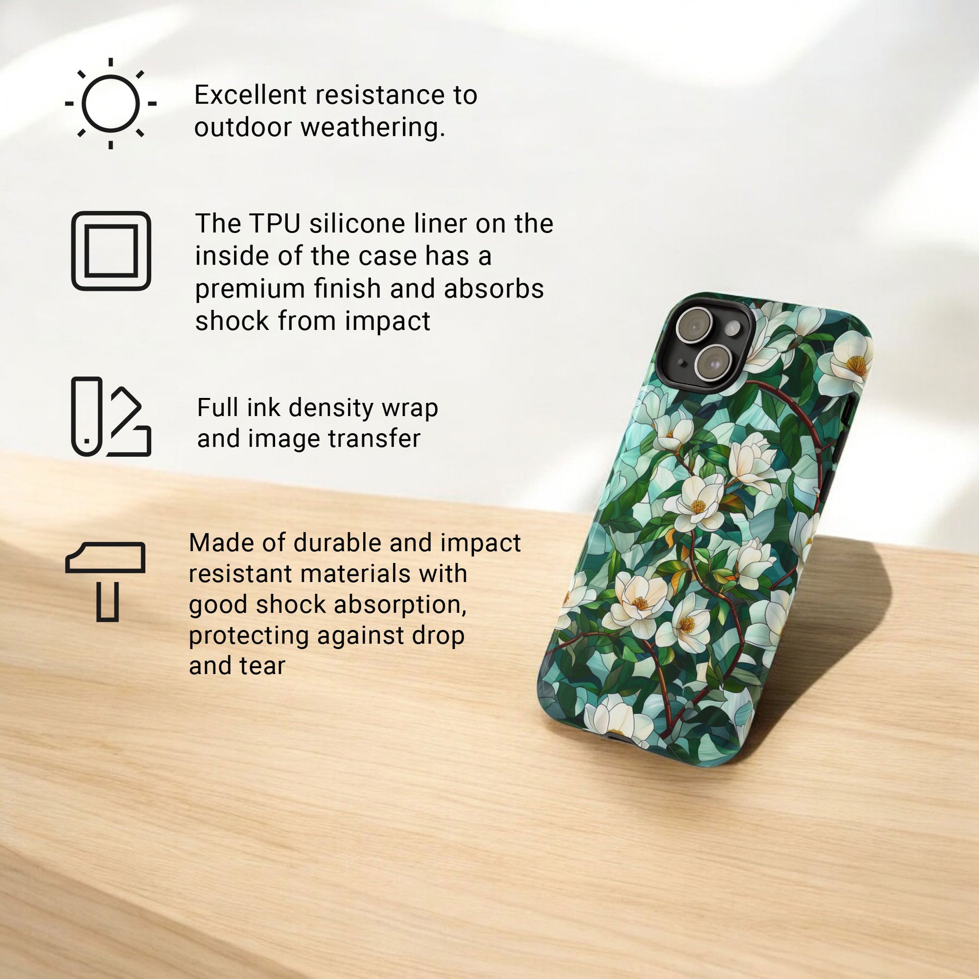 Magnolia Flower Phone Case - Floral Tough Phone Cover - Tough Case for iPhone