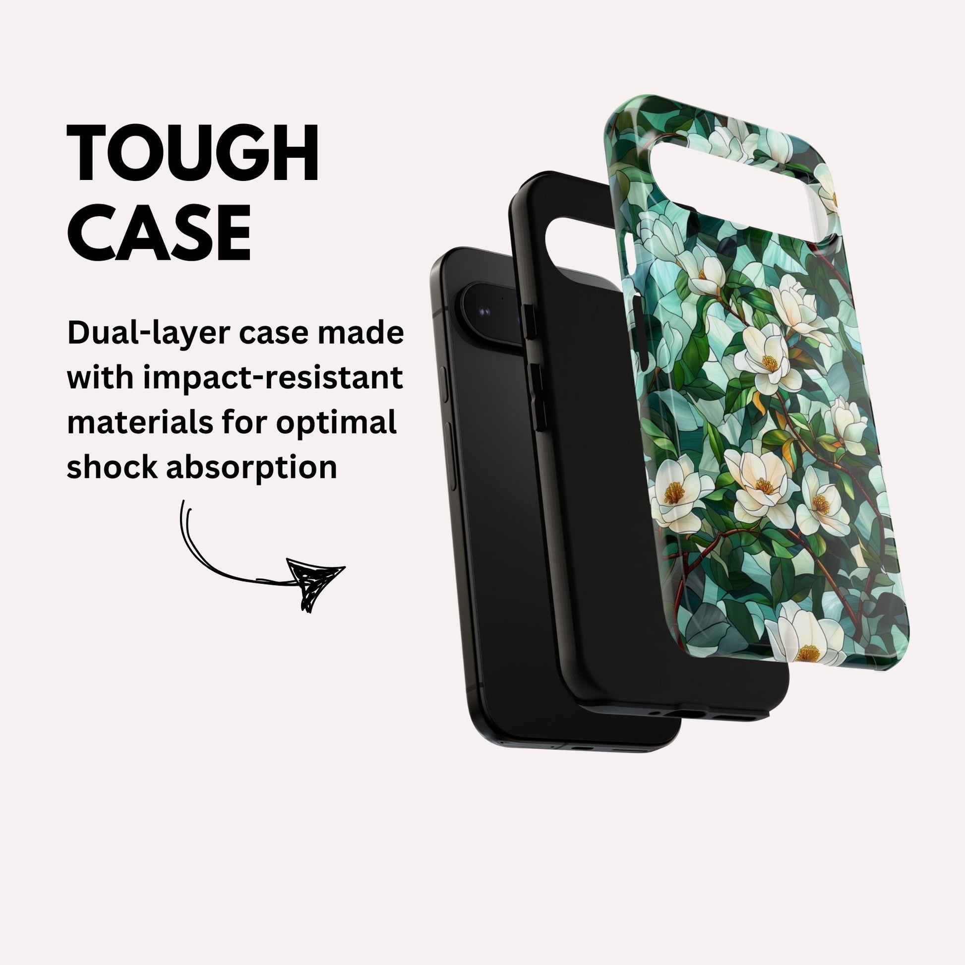 Magnolia Flower Phone Case - Floral Tough Phone Cover -  Tough Case for Google Pixel