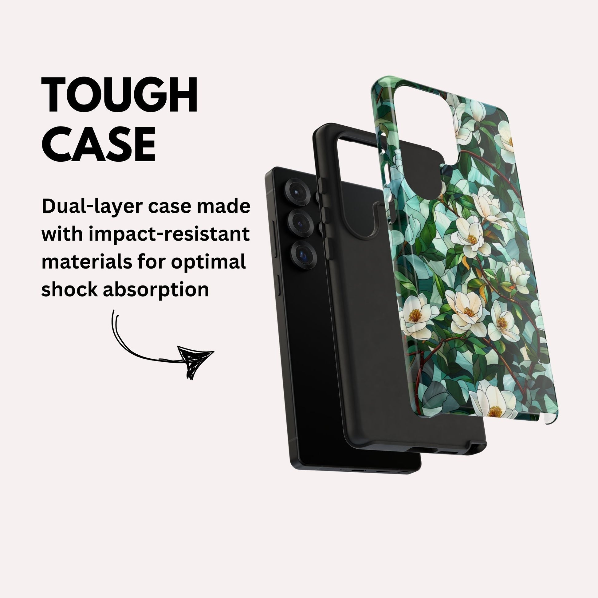 Magnolia Flower Phone Case - Floral Tough Phone Cover - Tough Case for Samsung Galaxy