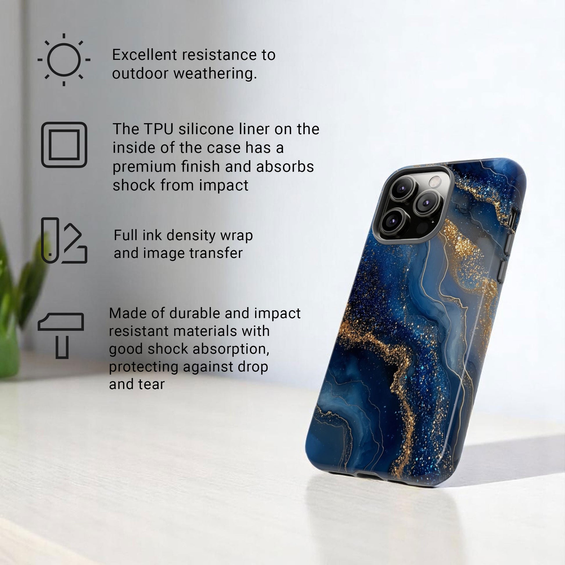 Phone Case Natural Marble Effect Tough Case for iPhone