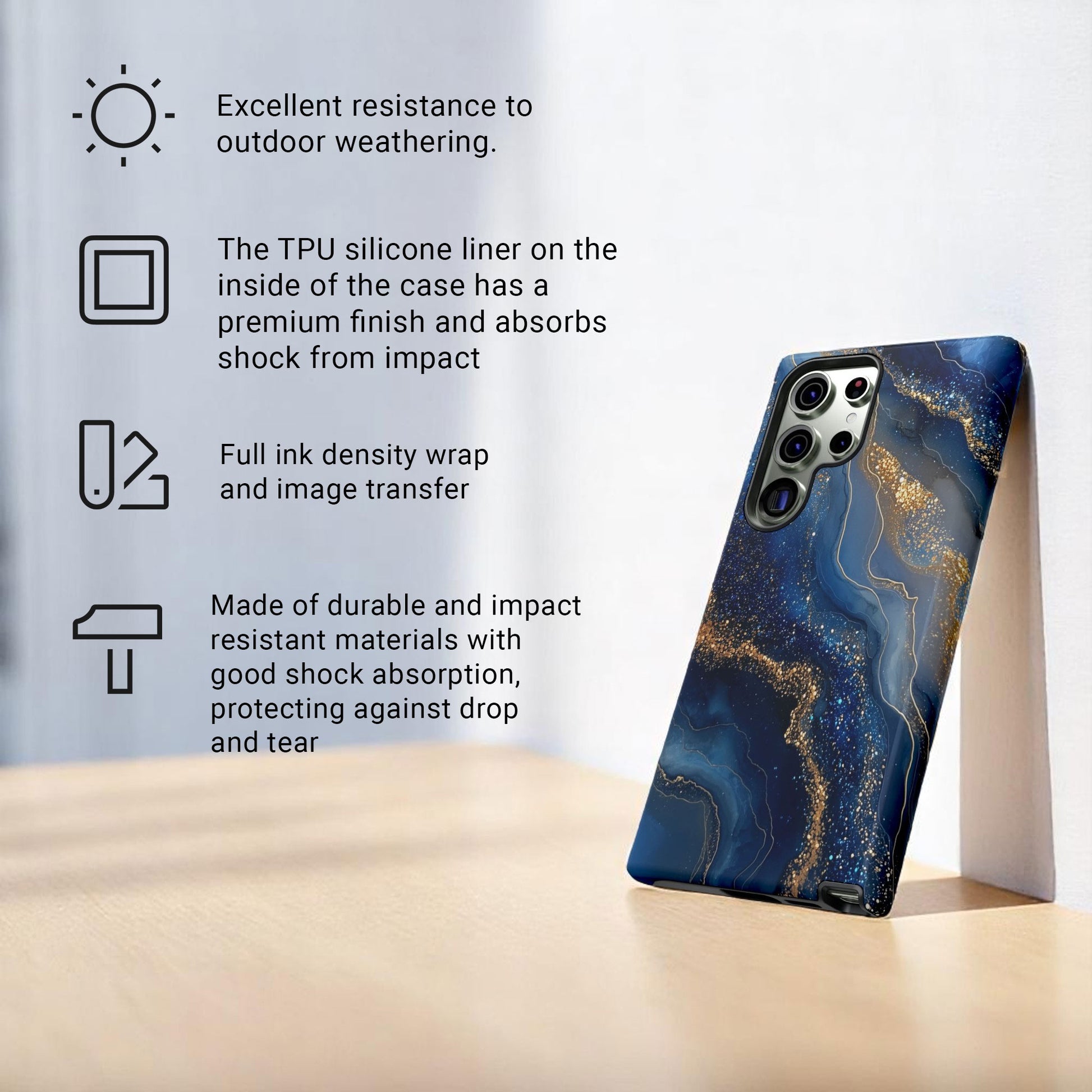 Phone Case Natural Marble Effect Tough Case for Samsung Galaxy