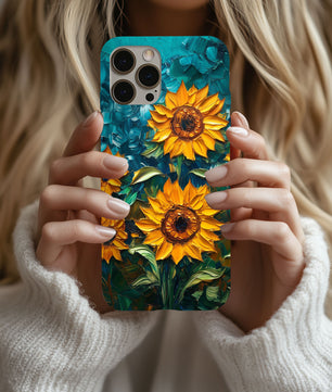 Sunflowers Phone Case Oil Painting Glass Floral Case Flower Lovers Gift Tough Case for iPhone