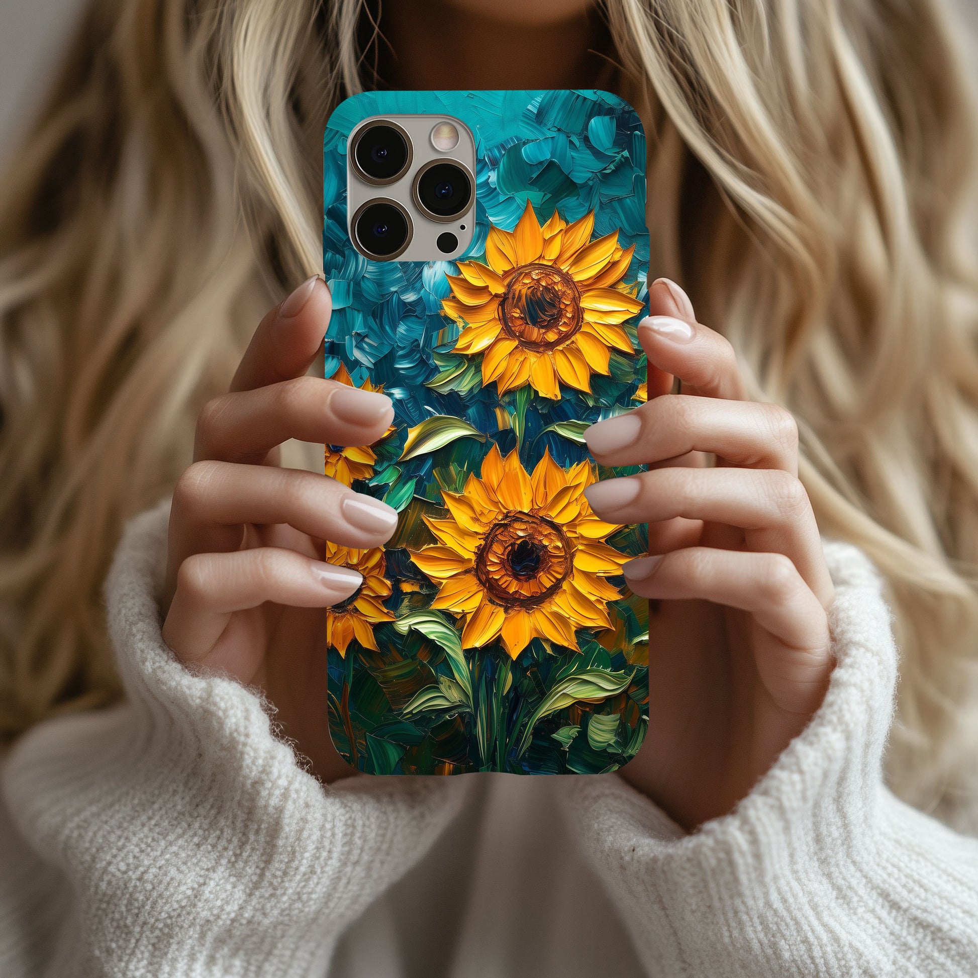 Sunflowers Phone Case Oil Painting Glass Floral Case Flower Lovers Gift Tough Case for iPhone