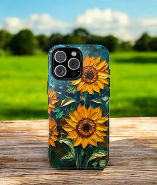 Sunflowers Phone Case Oil Painting Glass Floral Case Flower Lovers Gift Tough Case for iPhone