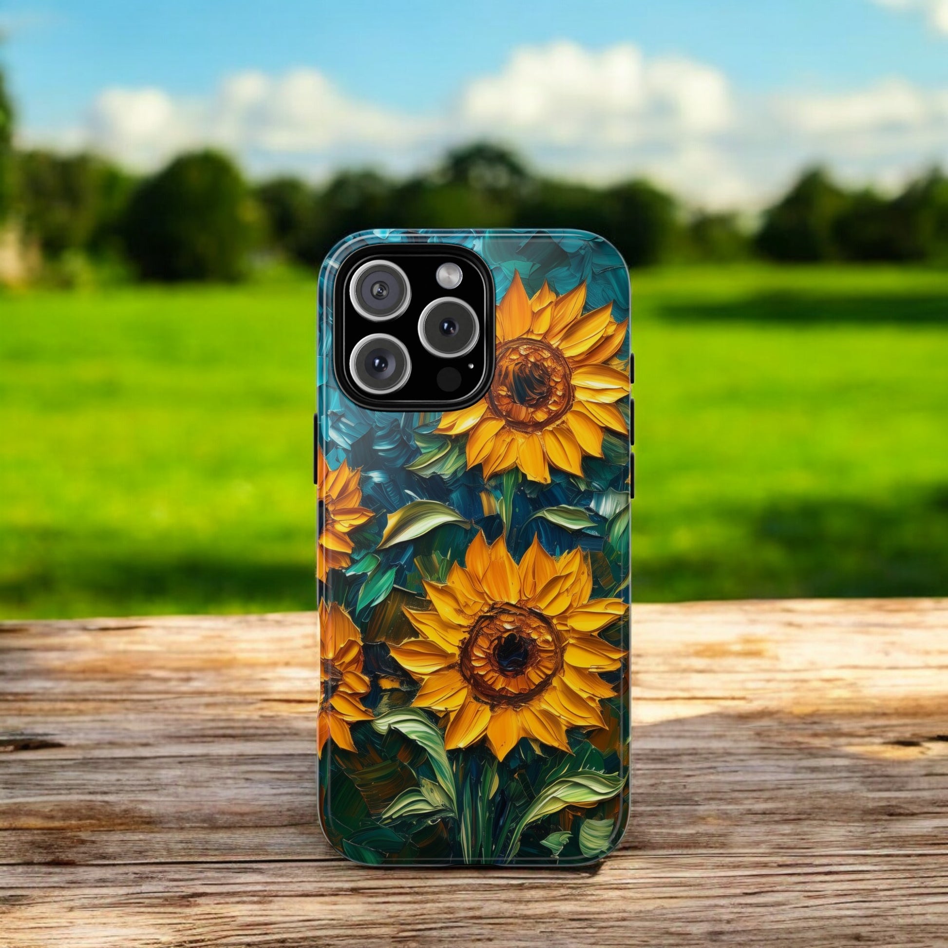 Sunflowers Phone Case Oil Painting Glass Floral Case Flower Lovers Gift Tough Case for iPhone