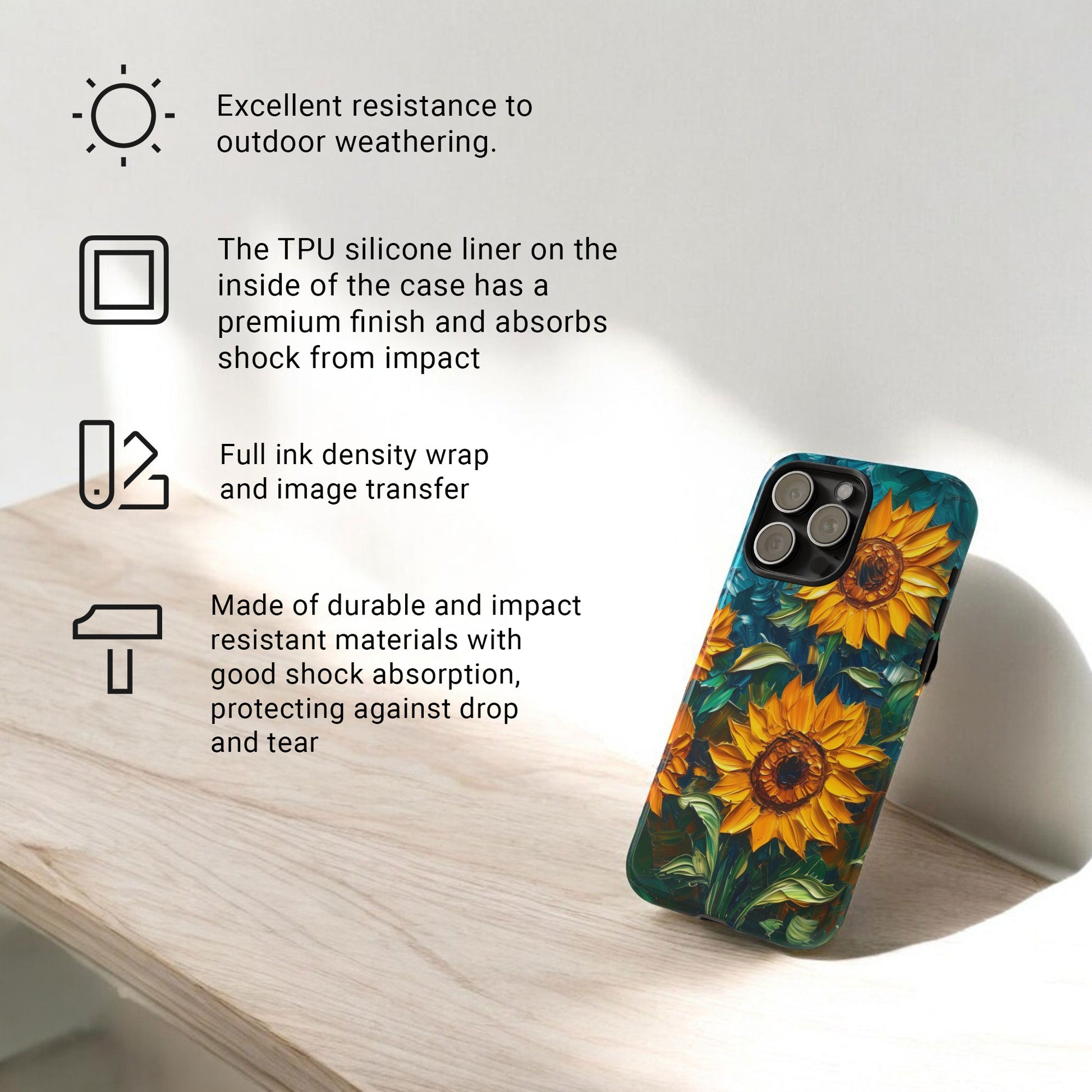 Sunflowers Phone Case Oil Painting Glass Floral Case Flower Lovers Gift Tough Case for iPhone