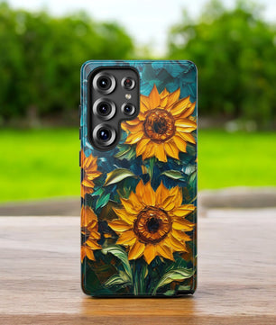 Sunflowers Phone Case Oil Painting Glass Floral Case Flower Lovers Gift - Tough Case for Samsung Galaxy