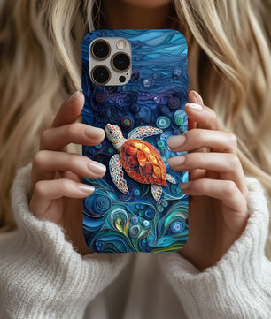 Sea Turtle Phone Case, Paper Quilling Design, Stained Glass Look - Tough Case for iPhone