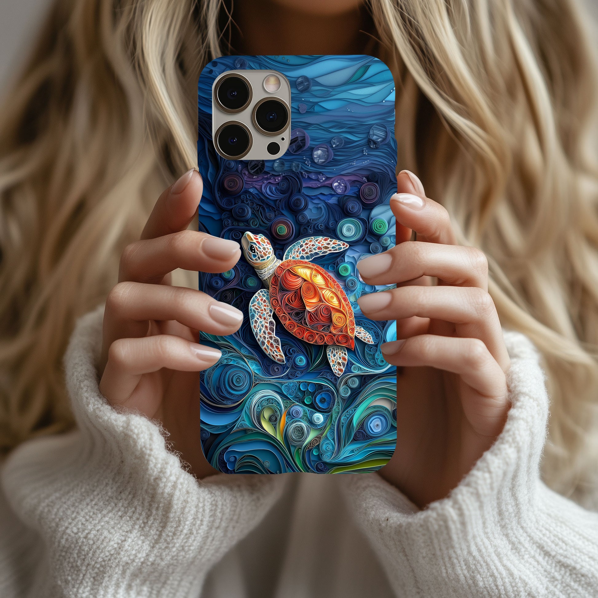 Sea Turtle Phone Case, Paper Quilling Design, Stained Glass Look - Tough Case for iPhone