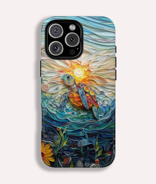 Sea Turtle Phone Case, Paper Quilling Design, Stained Glass Look - Tough Case for iPhone