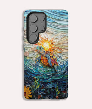 Sea Turtle Phone Case, Paper Quilling Design, Stained Glass Look - Tough Case for Samsung Galaxy