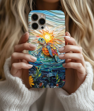 Sea Turtle Phone Case, Paper Quilling Design, Stained Glass Look - Tough Case for iPhone