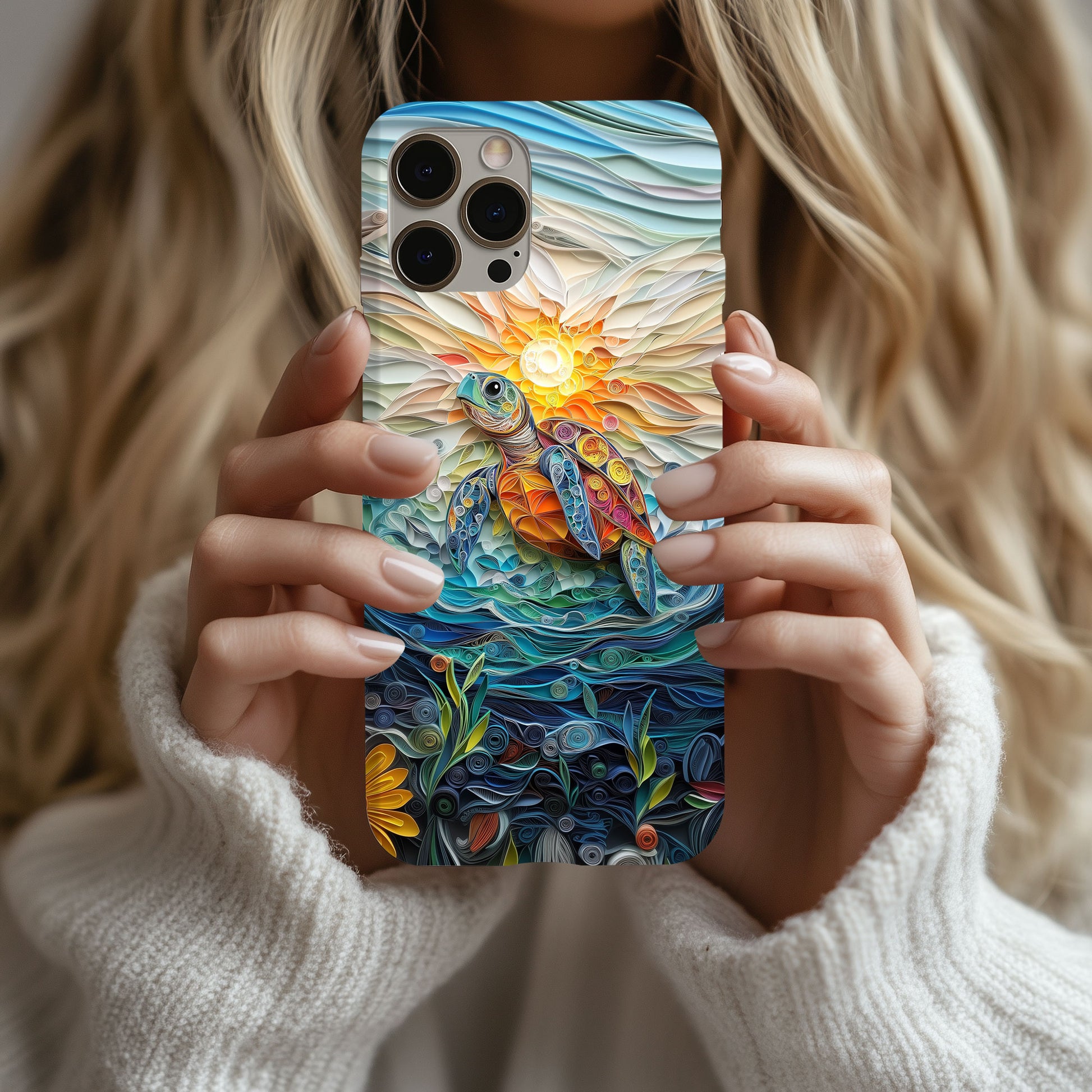 Sea Turtle Phone Case, Paper Quilling Design, Stained Glass Look - Tough Case for iPhone