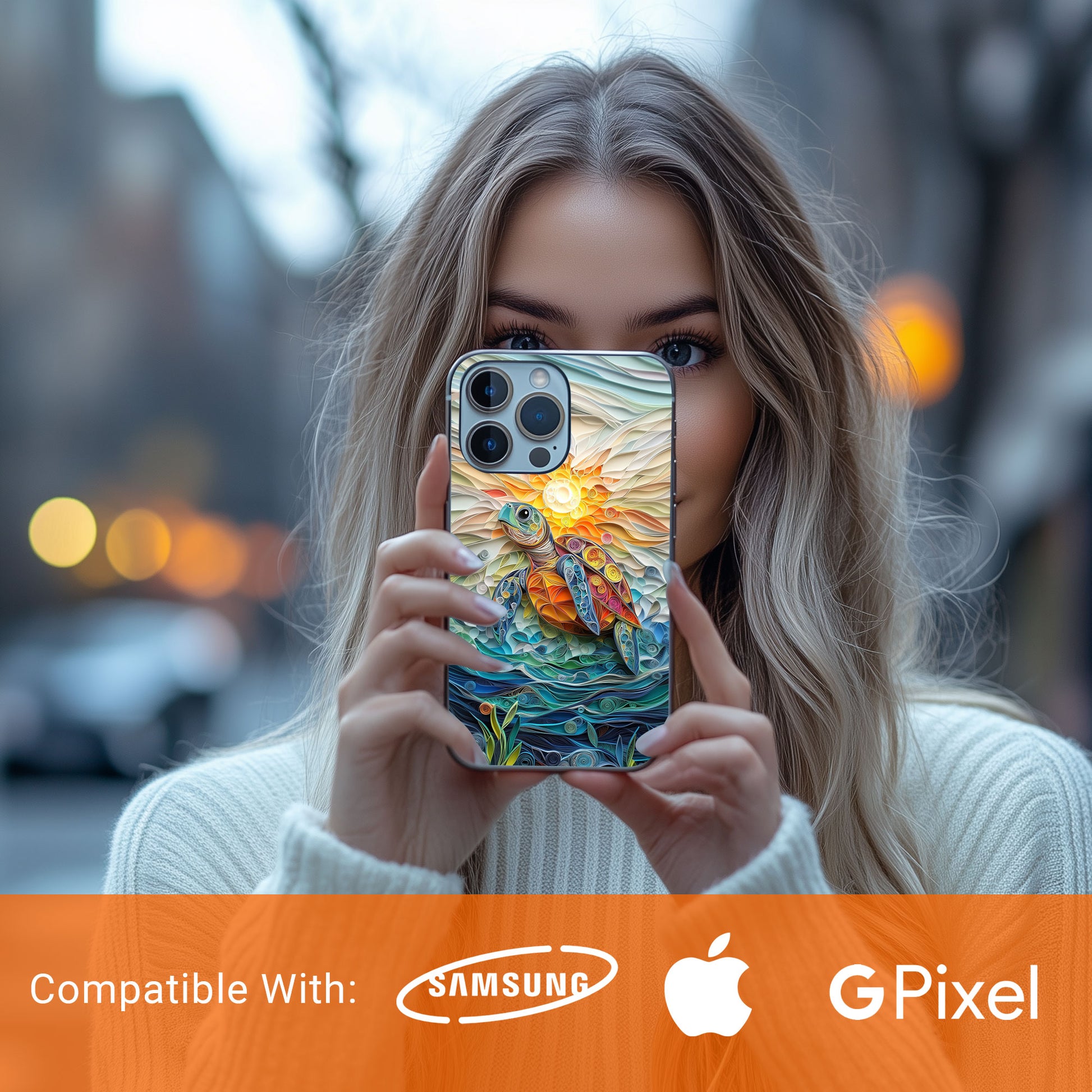 Sea Turtle Phone Case, Paper Quilling Design, Stained Glass Look - Tough Case for iPhone