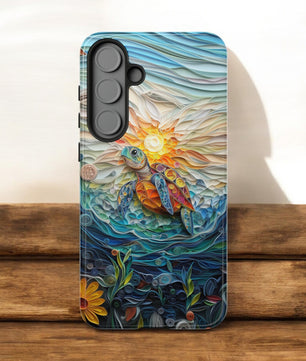 Sea Turtle Phone Case, Paper Quilling Design, Stained Glass Look - Tough Case for Samsung Galaxy