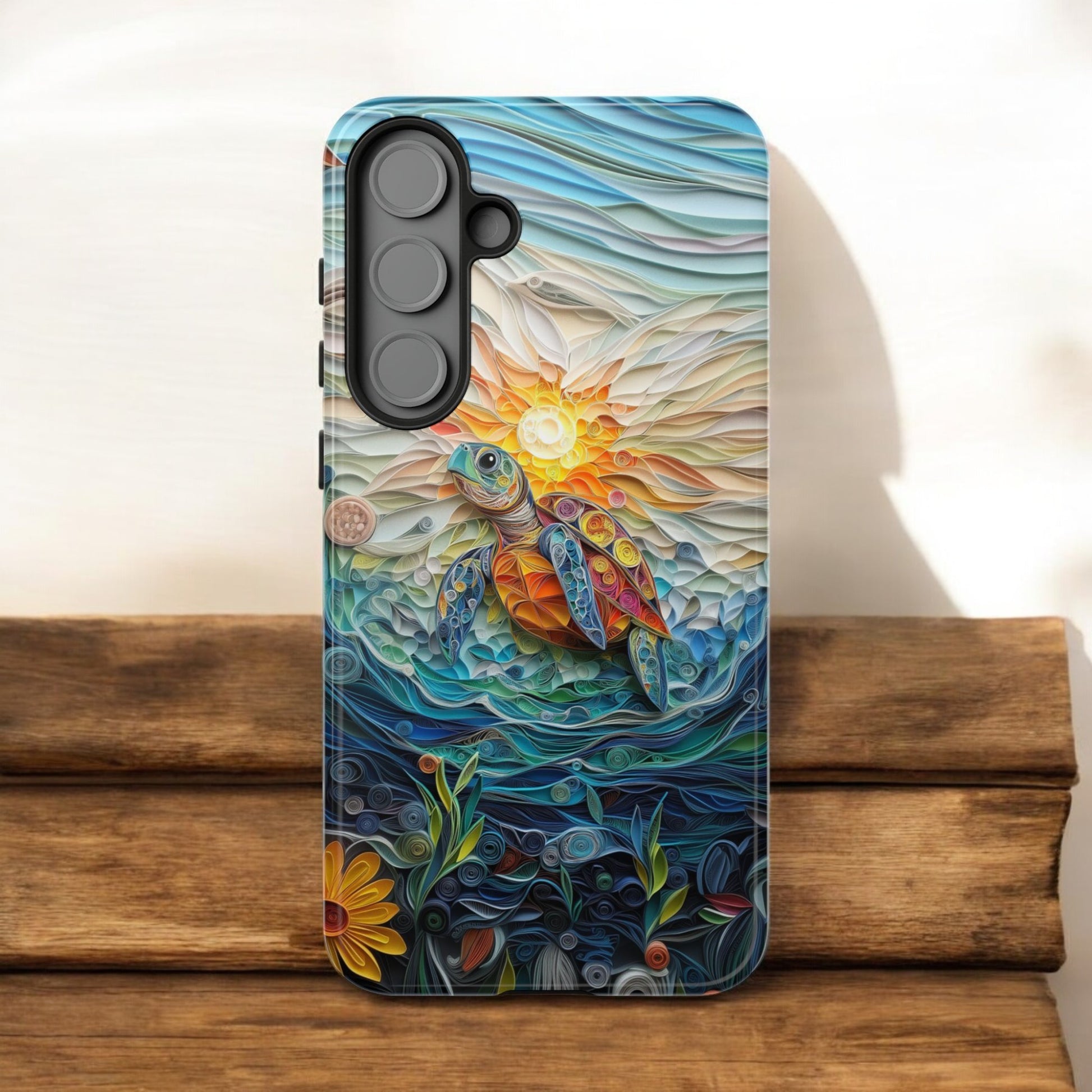 Sea Turtle Phone Case, Paper Quilling Design, Stained Glass Look - Tough Case for Samsung Galaxy